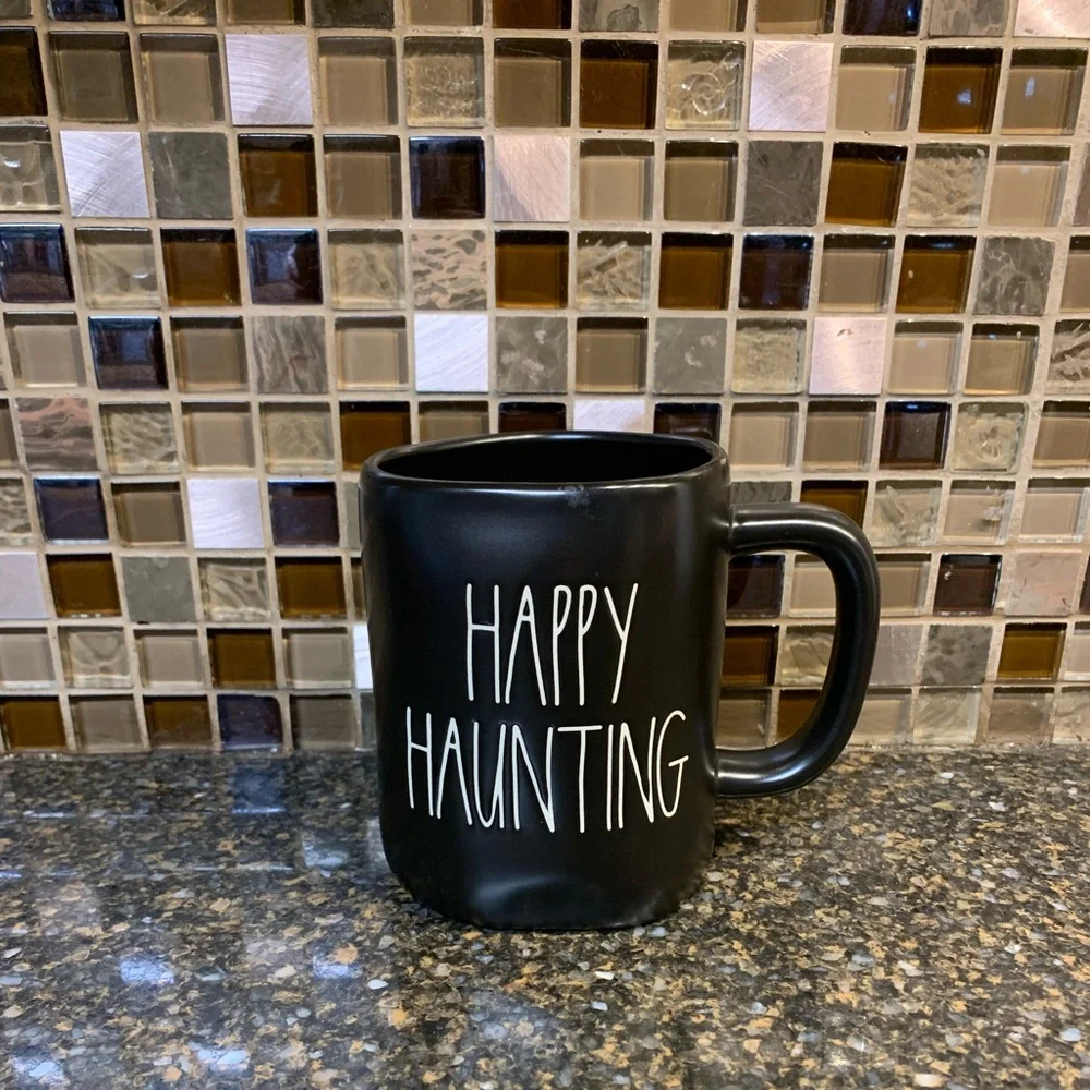 Rae Dunn Happy Haunting haunted house black mug - Picture 1 of 2